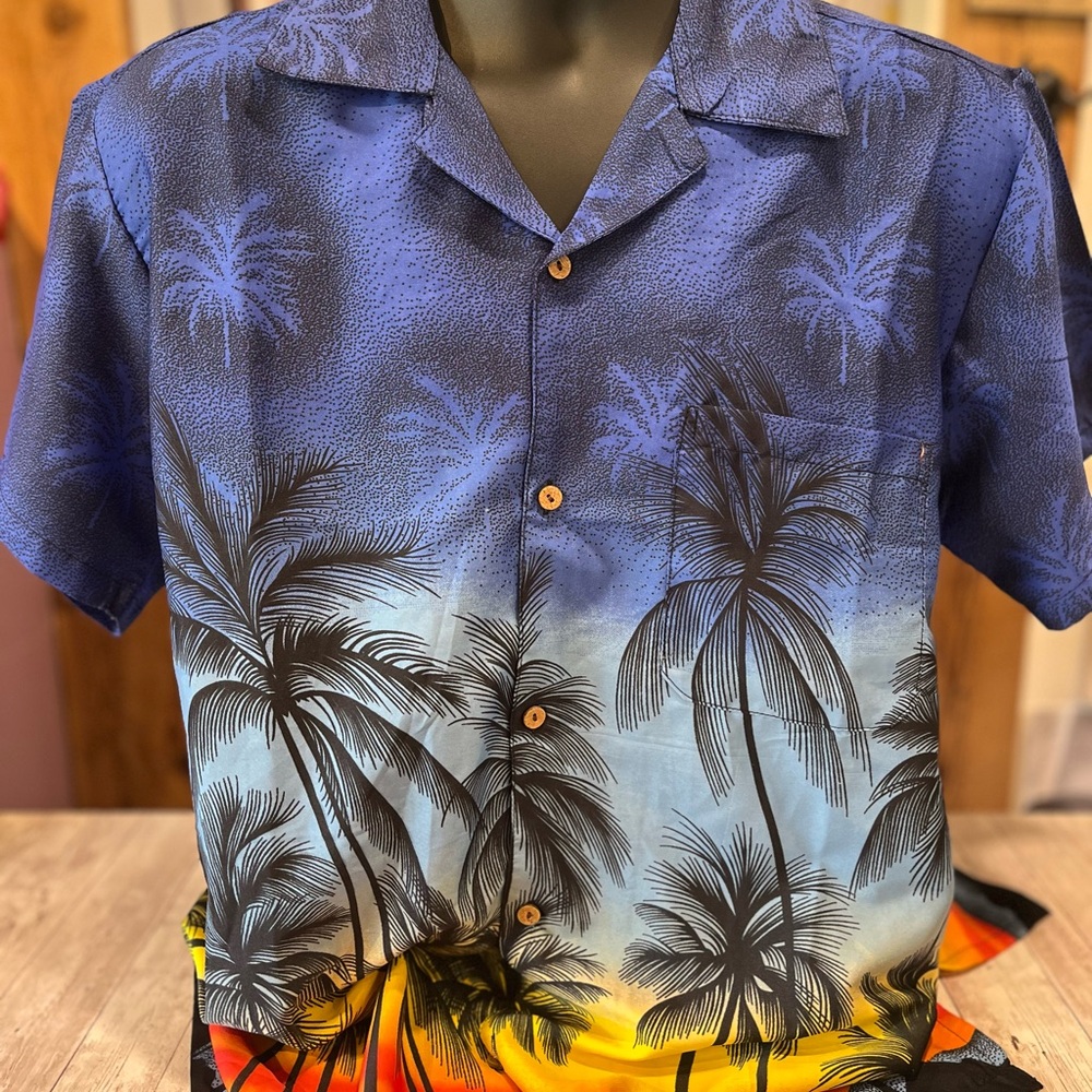 Ingear Blue and Black Palm Tree Men's Shirt